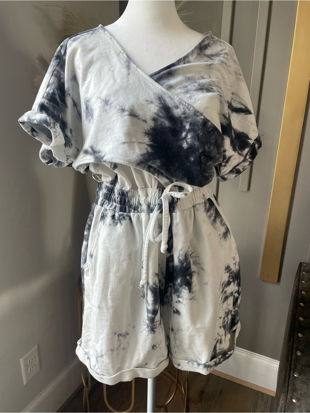 Kendall & Kylie Black and White Tie-Dye Romper.